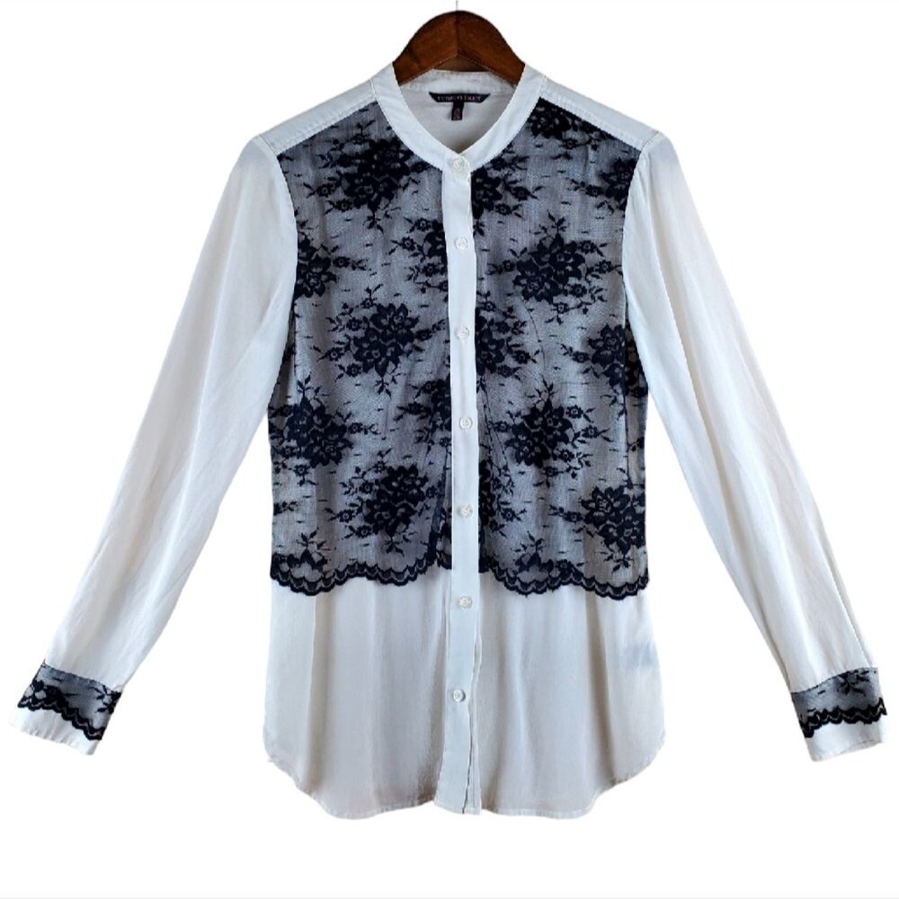 VICTORIA'S SECRET Lace Embellished Silk Button-Down Blouse Size M